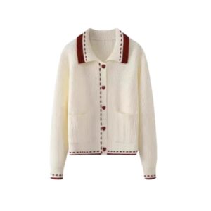 Contrast Collar Single Breasted Sweater